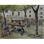 Julien QUONIAM (1876-1954), "Place Jussieu animée", dessin à l'encre et aquarelle sur papier,