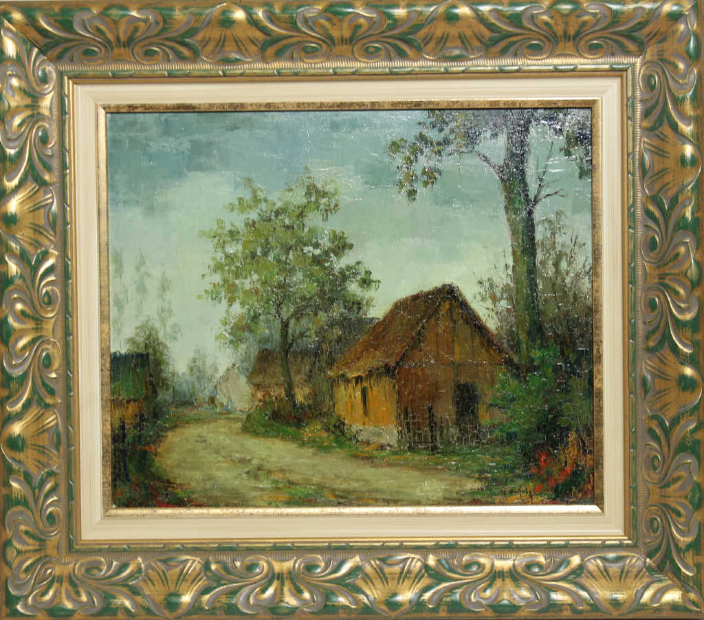 R.DUFILY (XXe), "Chemin de campagne à Belmesnil", huile sur toile, signée en bas à droite, 46 x 38