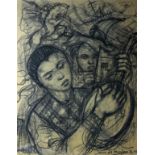 Xavier DE LANGLAIS (1906-1975), "Le joueur de mandoline" XII 48, dessin au fuson sur papier signé et