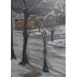 Anonyme, école de Montmartre, "La ville sous la neige", huile sur carton, 46 x 33 cm