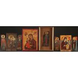 A GROUP OF FOUR GREEK ICONS, 19TH AND 20TH CENTURY.   Comprising a triptych of the Mother of God