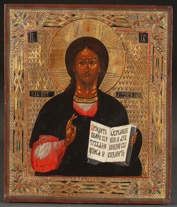 A RUSSIAN ICON OF CHRIST, CIRCA 1890. 12.25 inches x 10.25 inches (31 x 26 cm).