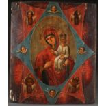 A LARGE CHARMING ICON OF THE UNBURNT THORNBUSH MOTHER OF GOD, 19TH CENTURY.  Realistically