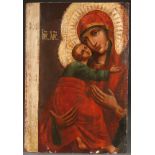 A LARGE RUSSIAN ICON OF THE VLADIMIR MOTHER OF GOD, 19TH CENTURY. Painted in the Western style.  The