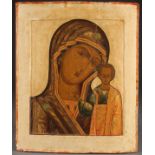 A LARGE RUSSIAN ICON OF THE KAZAN MOTHER OF GOD, CIRCA 1800. Finely painted with gilt highlights,