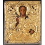 A RUSSIAN ICON OF CHRIST, 18TH CENTURY. Painted in the Italianate style, Christ holds an orb with