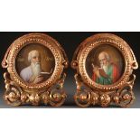 A PAIR OF RUSSIAN ICONS DEPICTING THE EVANGELISTS, MATTHEW AND JOHN, CIRCA 1800. Each painted in the