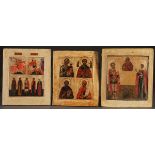 A GROUP OF THREE RUSSIAN ICONS, 18TH AND 19TH CENTURY.   Comprising an icon in three parts depicting