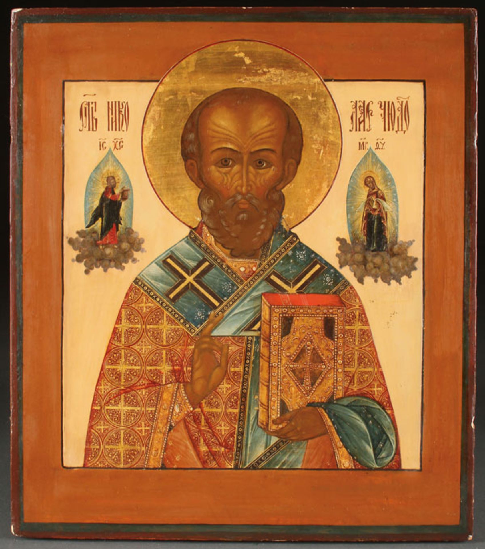 A VERY FINE RUSSIAN ICON OF ST. NICHOLAS, PALEKH, CIRCA 1825.  Finely painted Nicholas depicted here - Bild 2 aus 3