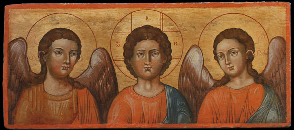 A SCARCE RUSSIAN ICON OF CHRIST EMMANUEL WITH ANGELS, 18TH CENTURY.  An early example of this type