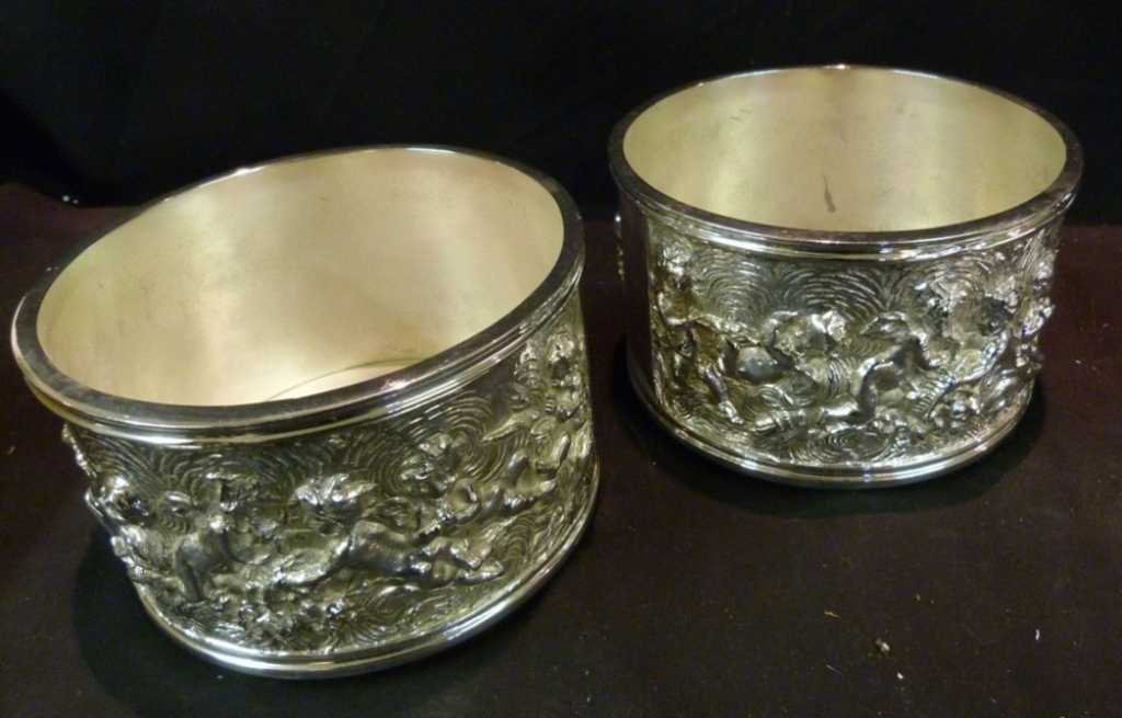 A Pair of Silver Plated Cylindrical Bowl