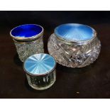 A 925 Silver and Blue Enamel Cut Glass D