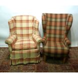 An Upholstered Wing Back Armchair, toget