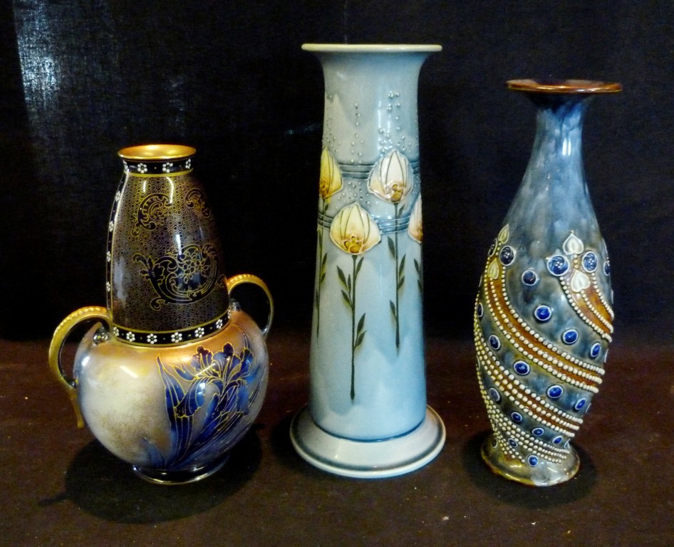 A Doulton Burslem Two Handled Vase, toge