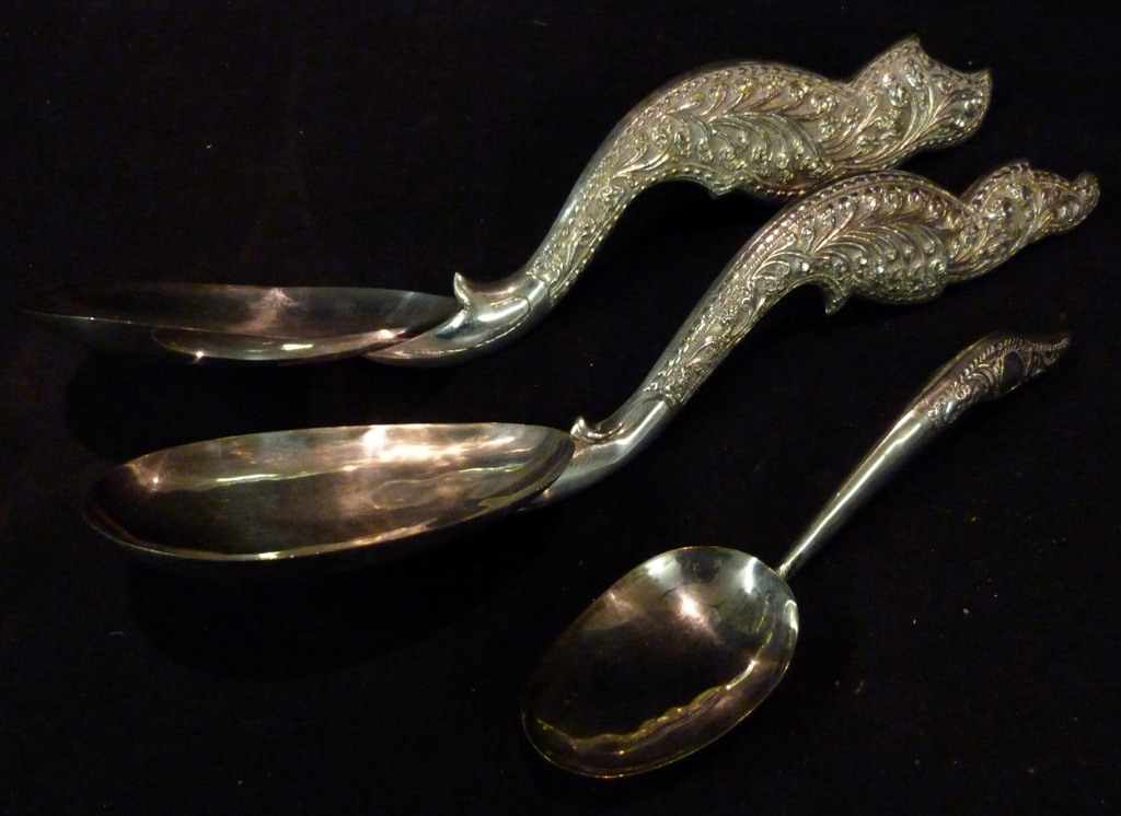 A Pair of White Metal Large Serving Spoo