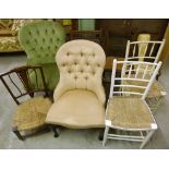 An Upholstered Spoon Back Chair, togethe