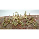 A Pair of Brass Six Branch Chandeliers,