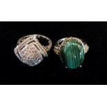 Two Dress Rings, one set with malachite