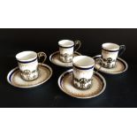 A Set of Four Royal Worcester Porcelain Coffee Cans and Saucers each cup with a London Silver