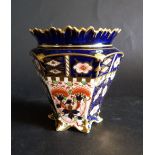 A Royal Crown Derby Hexagonal Tapering Vase, decorated in the Imari palette, 11.