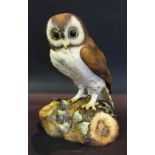 A Royal Crown Derby Porcelain Model of a Brown Owl, upon naturalistic base, 24 cms high,