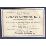 WWII Civil Service Anit-Gas Ointment, No. 2 leaflet as given with gasmasks. Savry and Moore LTD