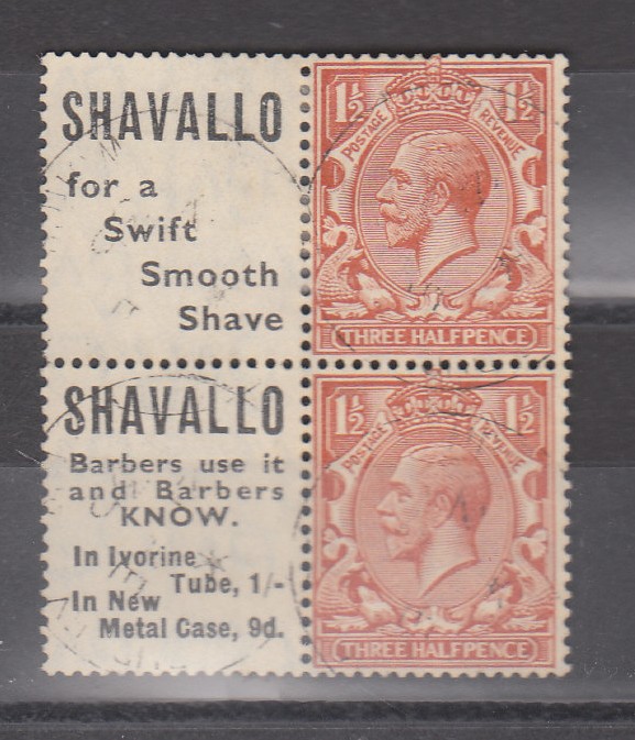 Great Britain Booklet Panes  Harrison Booklet Shavallo for a swift smooth shave, advert pair 1½d (