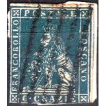 Italy (Tuscany) - 1857-59 6Crazie Dull Blue, old letter backing, SG32.