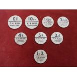 Great Britain Tokens - ½ to £1  Set of eight, F.N.BLISS, Terrington St. Clements, scarce of card