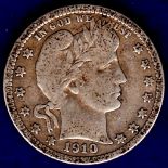 USA - 1910 Quarter Dollar  Red Book, Grade F.