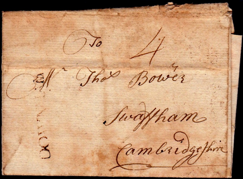 Great Britain - Norfolk 1793 (18 Apr)  Hilgay to Swaffham (Prior), Cambridgeshire franked 4 pence