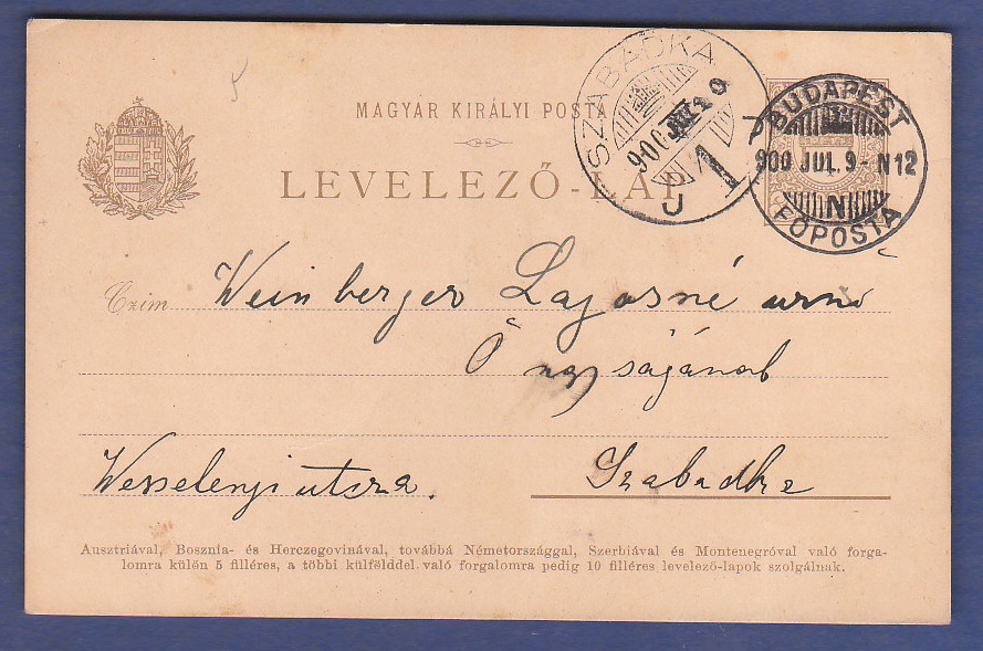 Foreign Postcards - Hungary 1900 4 Filler postal stationary used Budapest to Szabadka.