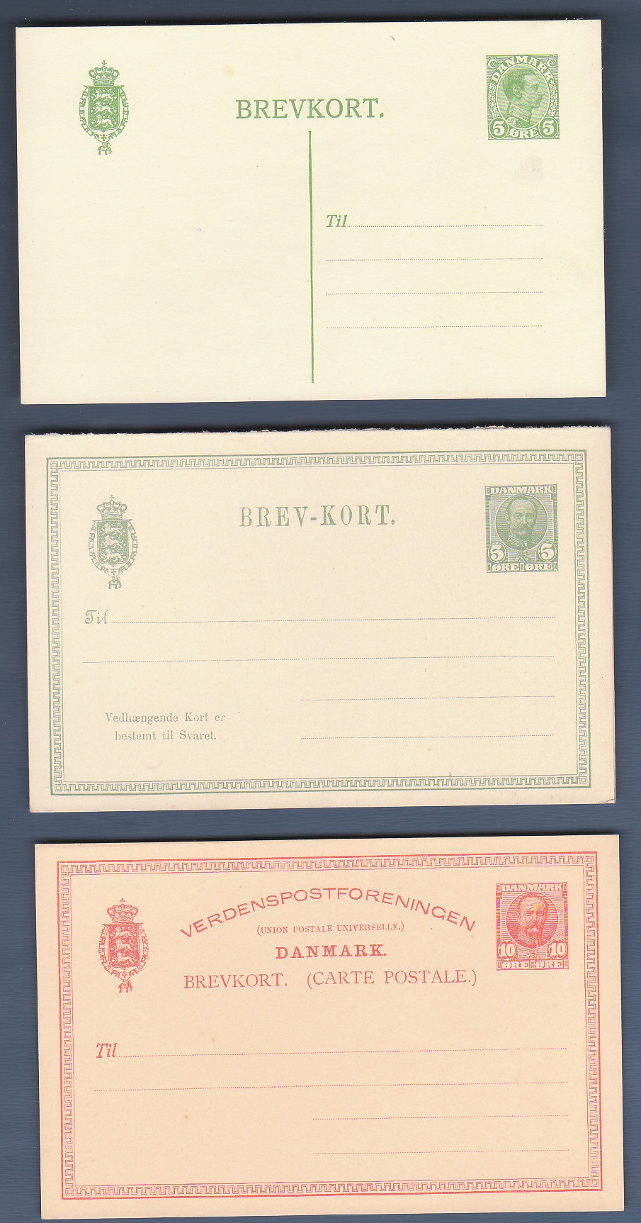 Foreign Postcards - Denmark 5 x early unused postal stationary cards over printed for Belgium 3,5