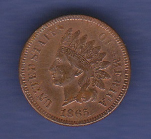 U.S.A. - 1865 Indian Head Cent, REF KM90a, Grade NEF, some lustre.