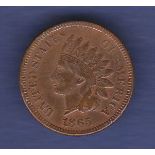 U.S.A. - 1865 Indian Head Cent, REF KM90a, Grade NEF, some lustre.