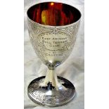 Solid Silver Chalice, 230 Grams. Made by S. Mordan. Hall marked London 1830, gilt lined. In lovely