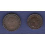 Great Britain 1902 Third Farthing, Grade EVF; 1844 Half Farthing, Grade NVF, obv. Scratches (2).