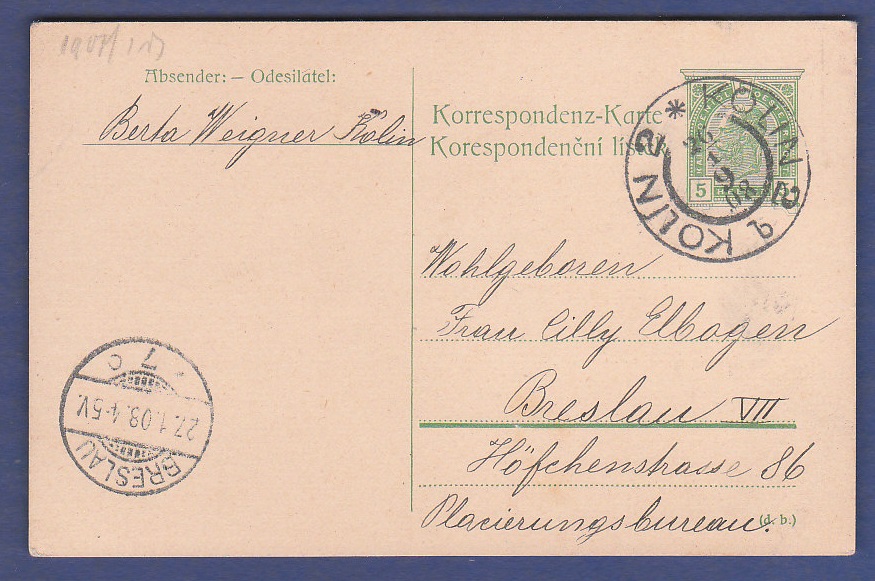 Foreign Postcards - Austria 1908 5 Heller Postal Stationary Card uprated 5 PF (German) adhesive used