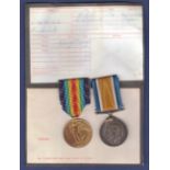 WWI Pair - British War Medal and Victory Medal to PTE S4/088980 F. Colwill ASC and R Lance Regt.