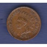 U.S.A. - 1874 Indian Head Cent, REF KM90a, Grade GVF or better.