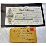 Cheque From The Bank Of Madras India, for £15 to St Albans Herts., O.H.M.S, 1918. IA India Stamp