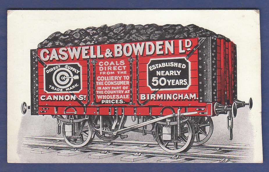 Advertising - Birmingham. Postcard type for Caswell and Bowden Ltd, Coal Wholesales reverse
