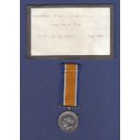 WWI British War Medal Named to a Lieut. A.W. Jonson. VF