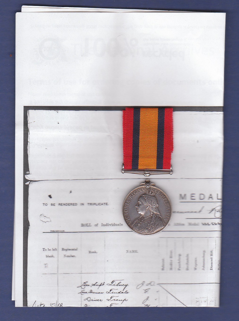 Queens South Africa medal with no clasps, named to G.B. Vear C.G.R. (Cape Government Railway) Scarce