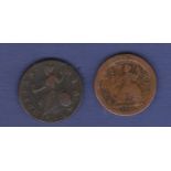 Great Britain Halfpenny 1722 King George I and 1738 King George II. Grade both near fine/fine (2).