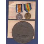 WWI British War Medal and Victory medal with Memorial Plaque, named to 58238 Pte Wilfred Reginald