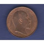 Great Britain Penny - 1902 King Edward VII Grade EF, full lustre.