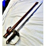 WWI Officers Rifle Brigade Sword (GRV) By Moss Bros in brown leather scabbard. Good Clean