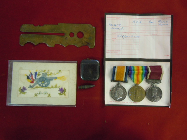 WWI Trio consisting of: BWM, Victory Medal and Army Long Service medal, with photo Royal Artillery