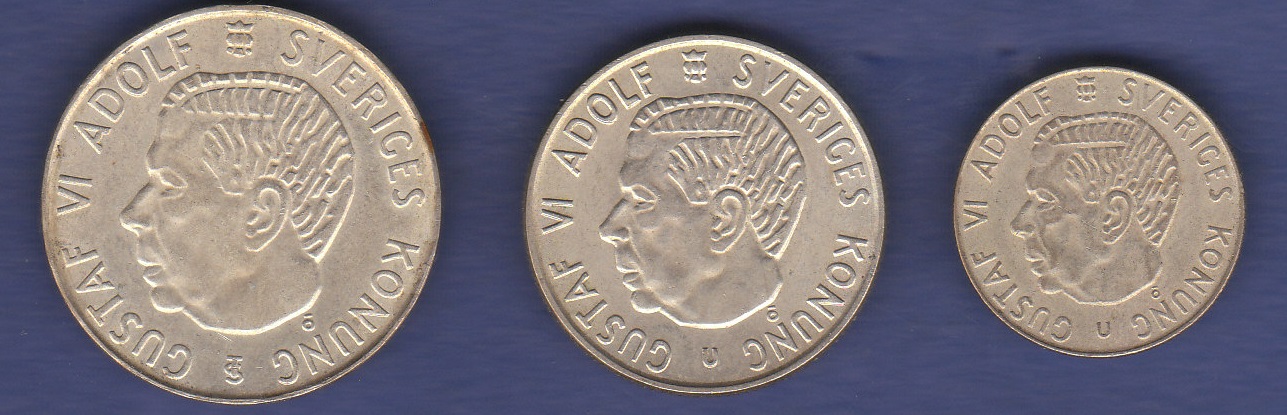 Sweden 1955 5 Kr; 1953 2 Kr; 1963 1Kr. Grade GEF/AUNC (3).